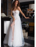 Strapless Beaded Ivory Tulle Wedding Dress With Detachable Sleeves